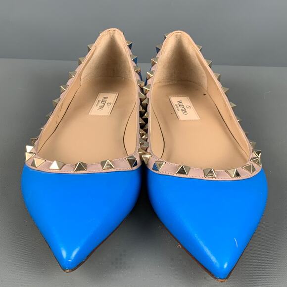 VALENTINO Size 10 Blue Nude Leather Contrast trim Flats - Picture 4 of 9